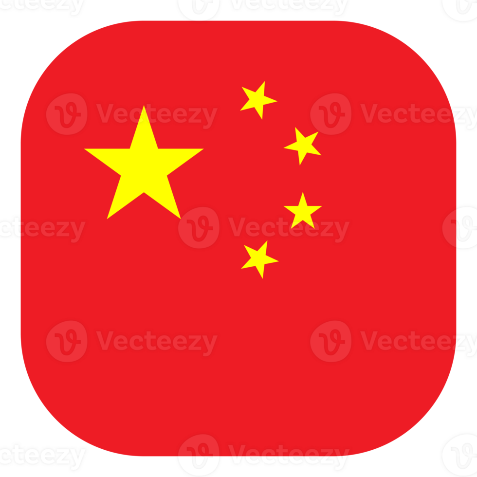 Square Rounded China Flag with Red Color and Five Yellow Star png