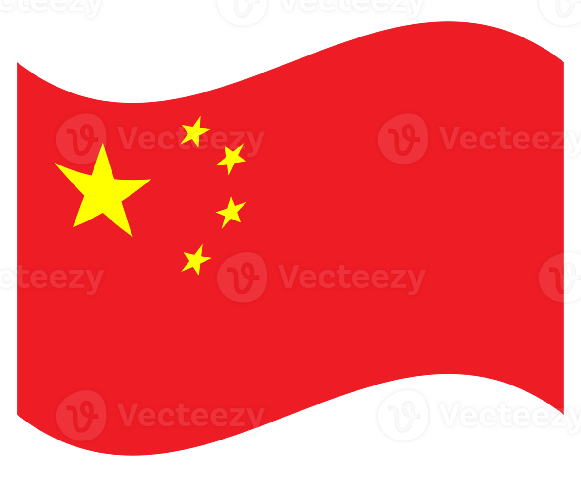 Waving Flag Rectangle China Flag with Red Color and Five Yellow Star png