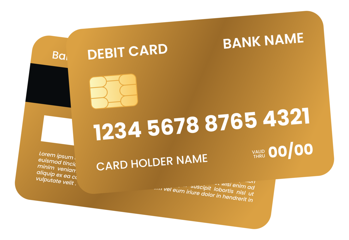 Front and Bottom View of Gold Gradient Debit Card for Payment Method png