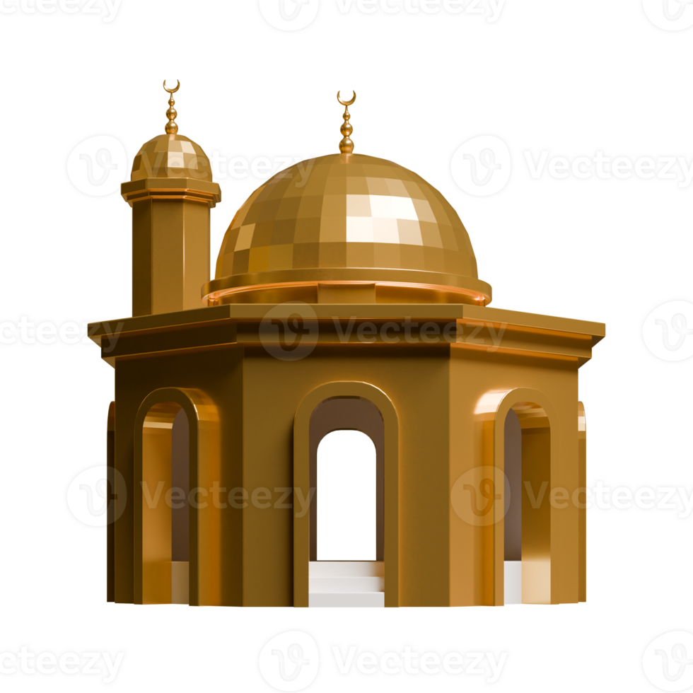 Hexagon Mosque 3D Render Design Element Front View png