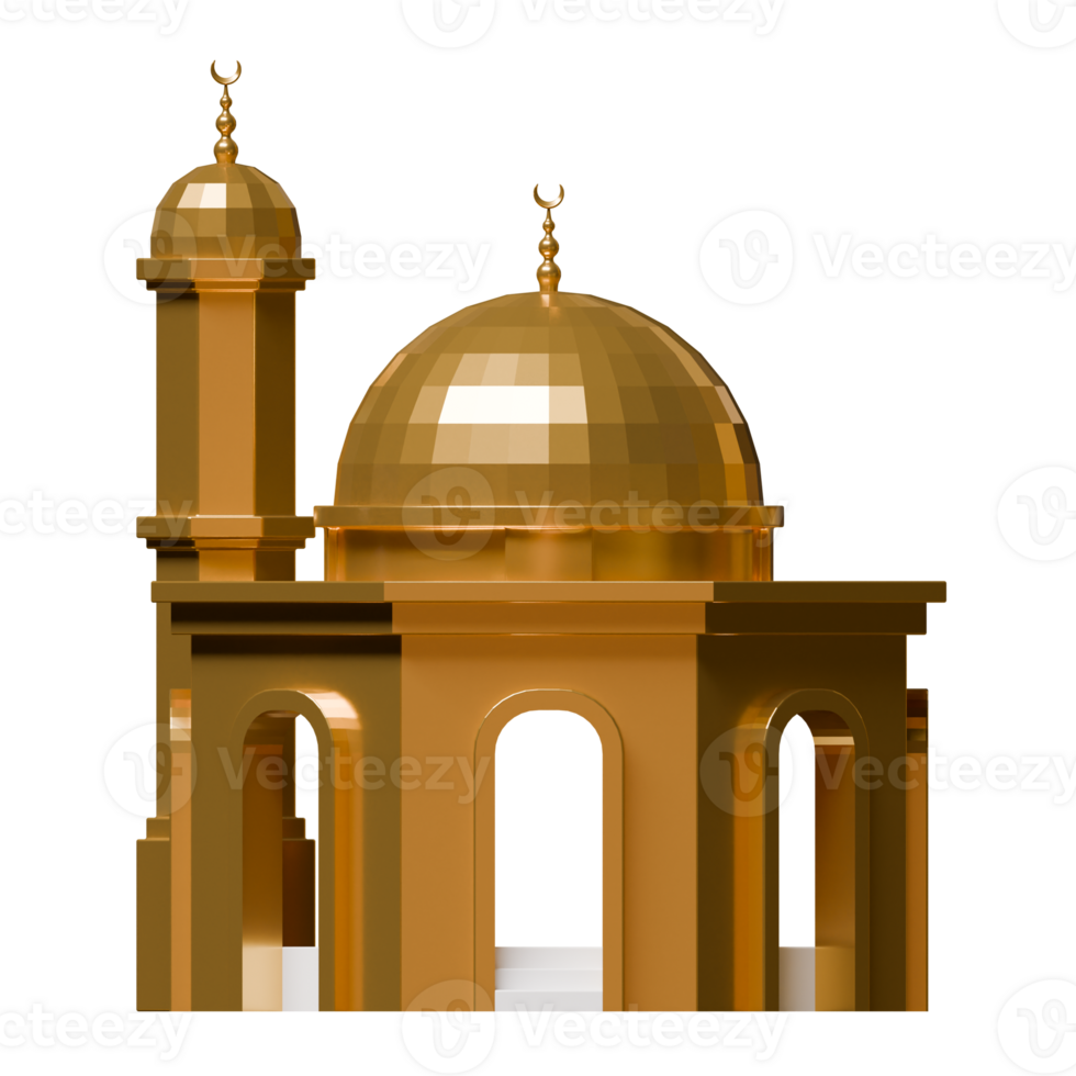 Hexagon Mosque 3D Render Design Element Front Flat View png