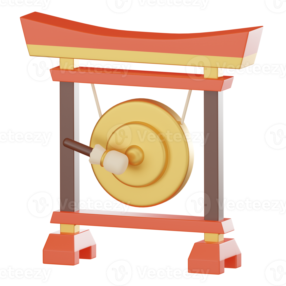 3D Render, Traditional Chinese Gong, Vibrant for Lunar New Year Celebration, 3D render, Icon Illustration png