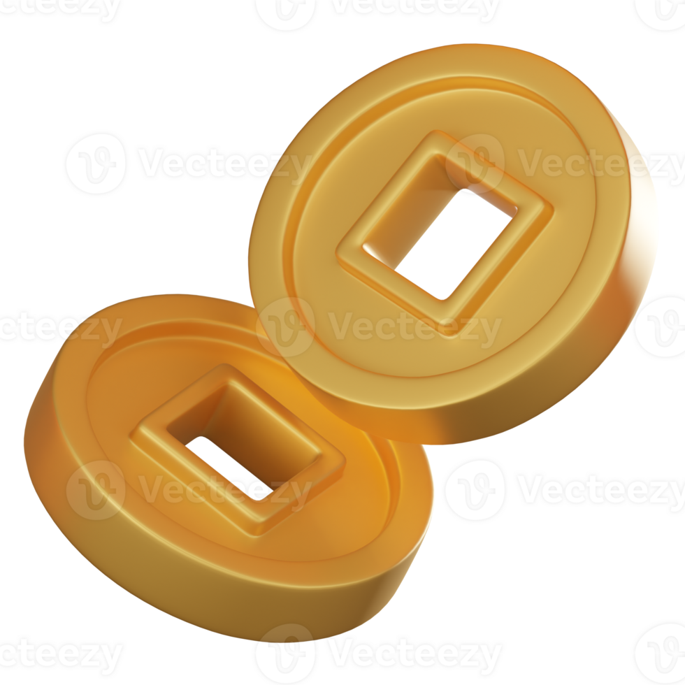 3D render, Chinese New Year 3D Coin Icon, Festive Lunar Celebration Symbol, Wealth, and Prosperity, Traditional Oriental Holiday, Icon Illustration png