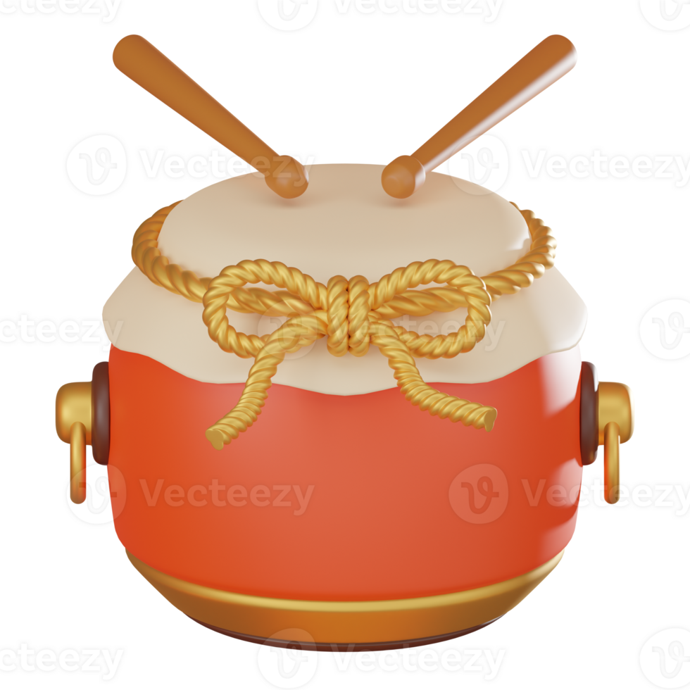 3D Render, Traditional Chinese Drum for New Year Celebration, Icon Illustration png