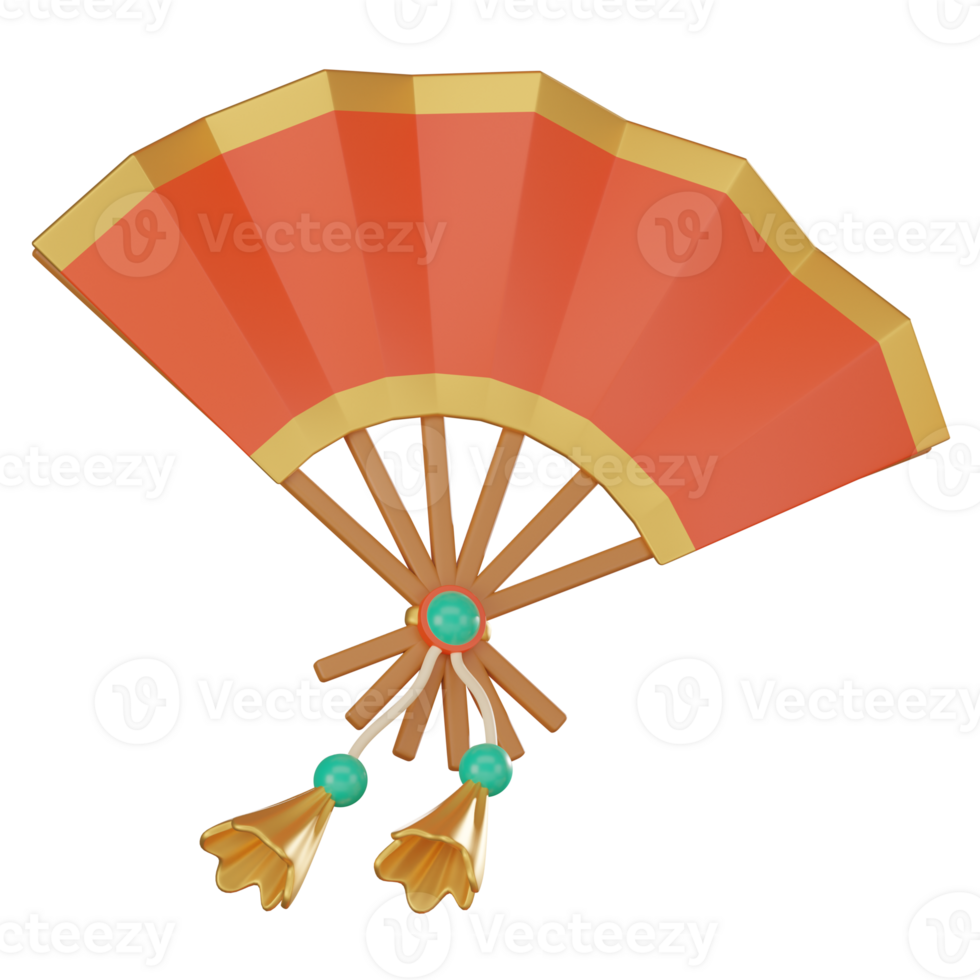 3D Render, Elegant Chinese Fan Icon for Lunar New Year, Icon Illustration png