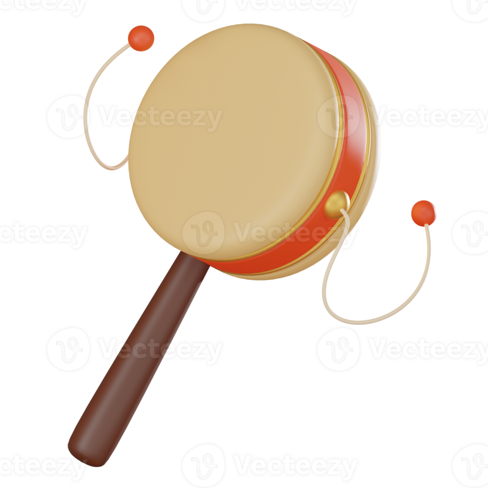 3D Render, Hand Drum 3D Icon with Rhythmic Artistic Details, Icon Illustration png