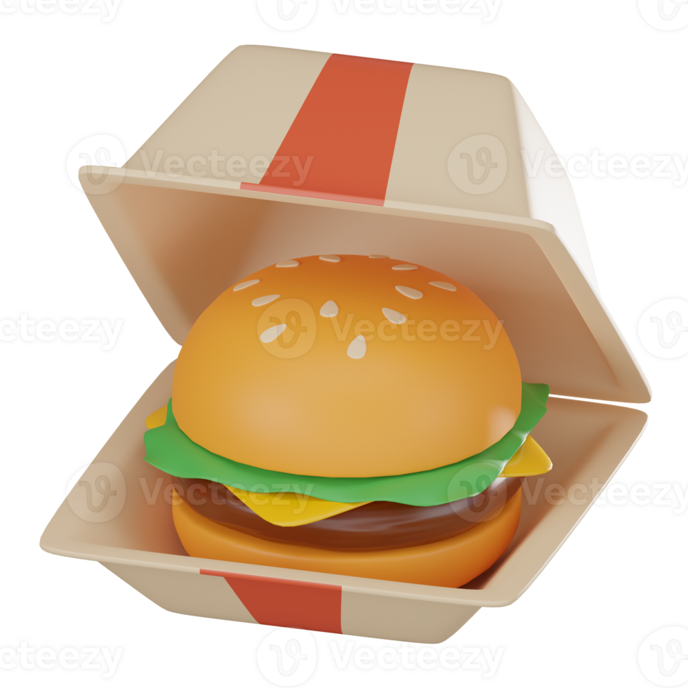 3D Render Burger Package for Food Branding Projects Icon Illustration png