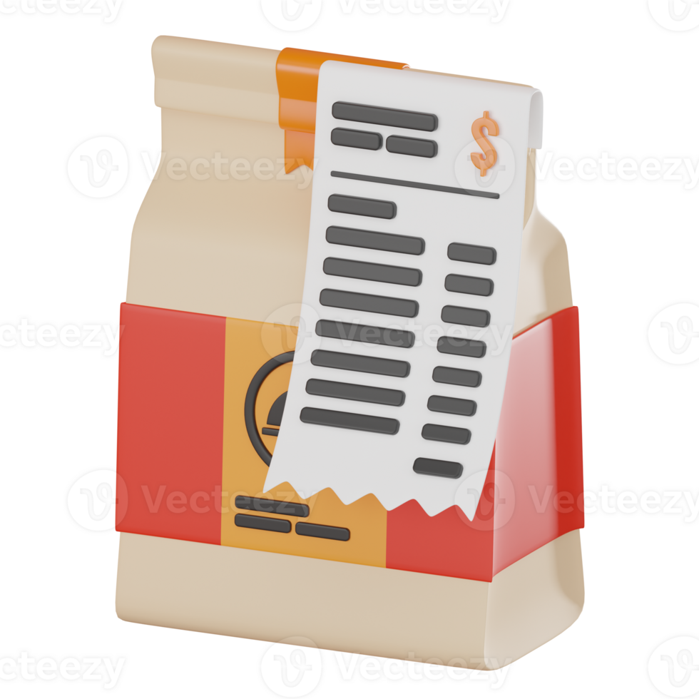 3D Render Food Bill for Payment and Receipt Concepts Icon Illustration png