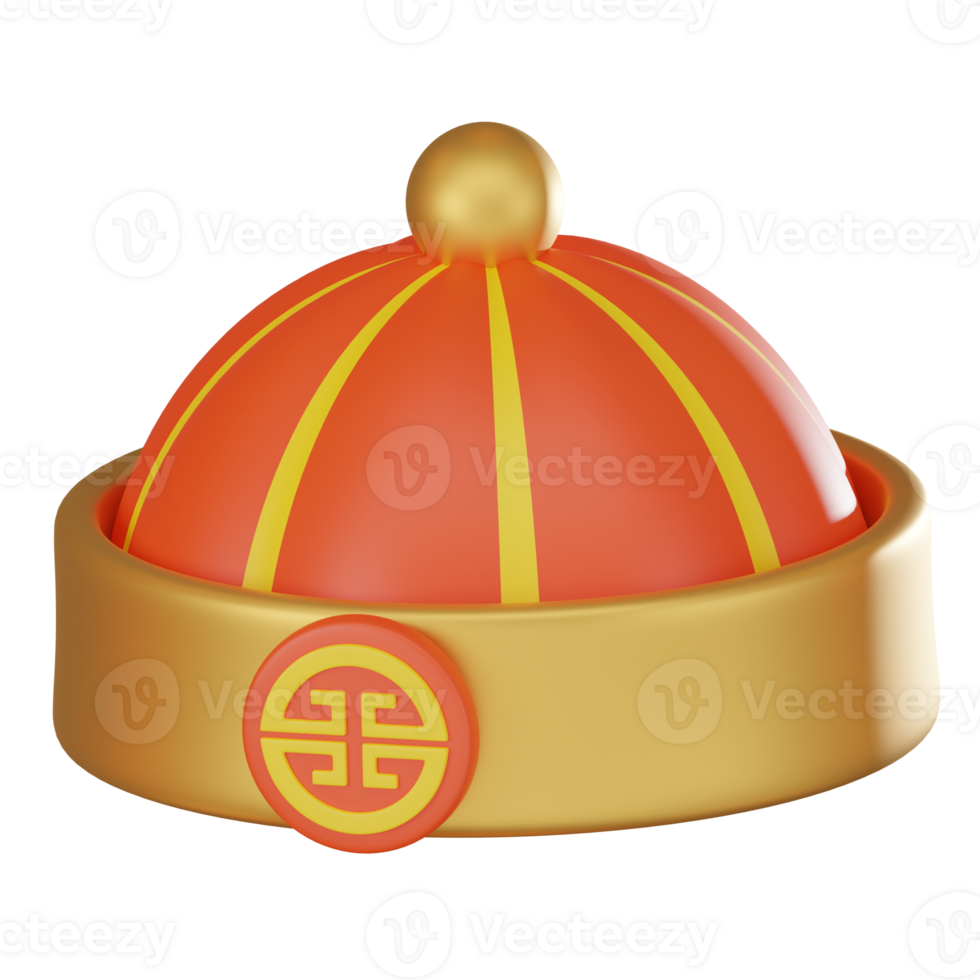 3D Render, Chinese New Year Celebration with Red Hat Icon, Festive Lunar Holiday , Icon Illustration png