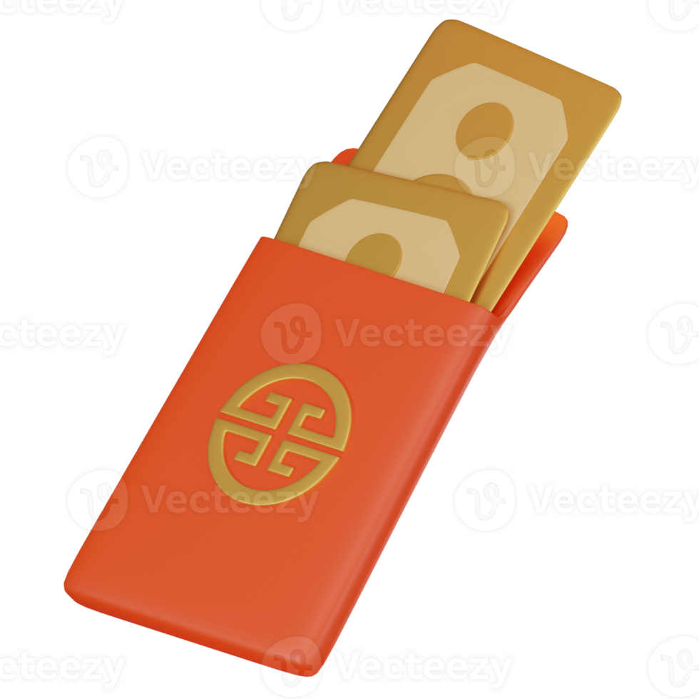 3D render, Chinese new year red envelope angpao, Icon Illustration png