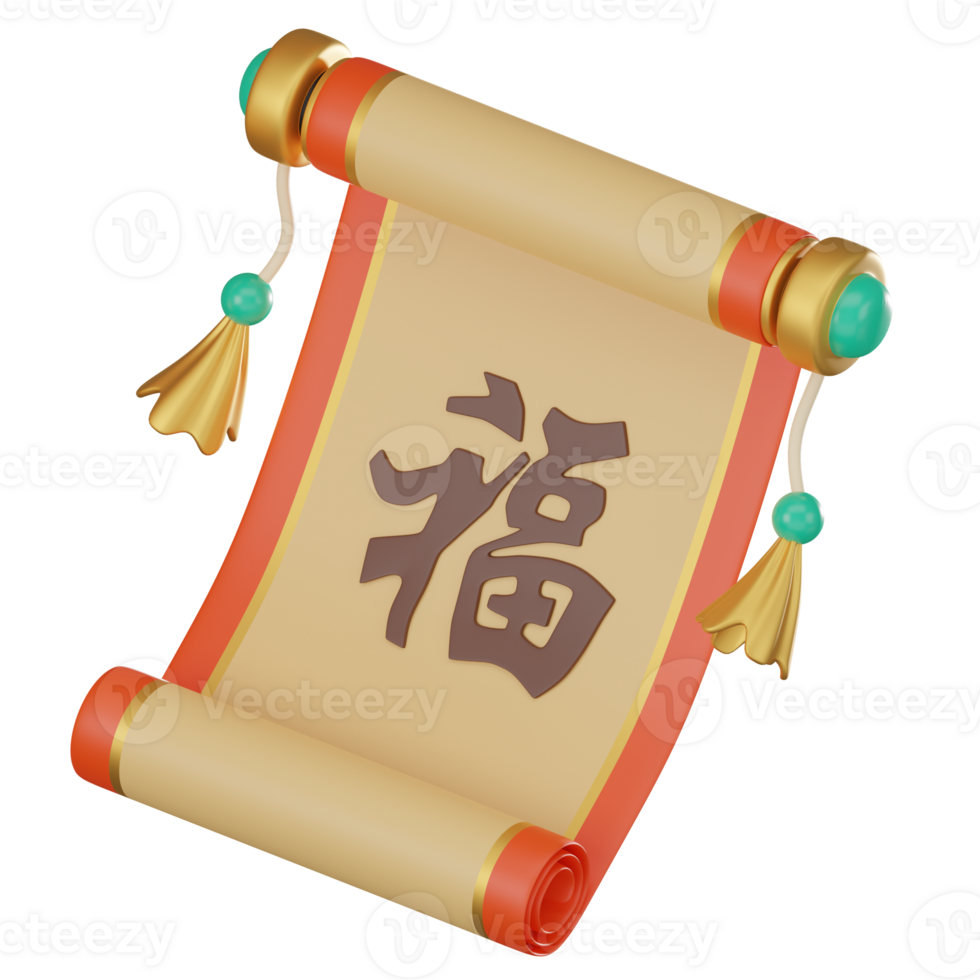 3D Render, Chinese New Year Scroll Letter and, Festive Lunar Celebrations, Icon Illustration png
