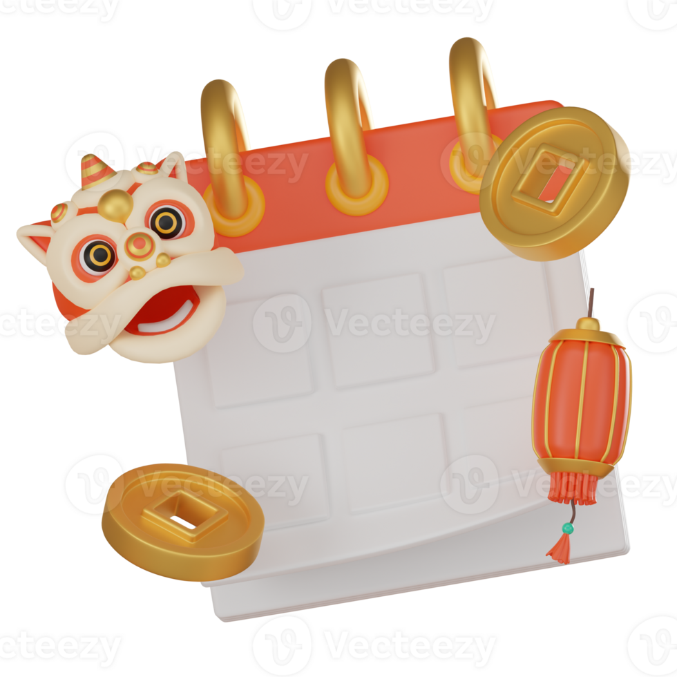 3D Render, Chinese New Year Calendar Celebrating Lunar Traditions, Icon Illustration png