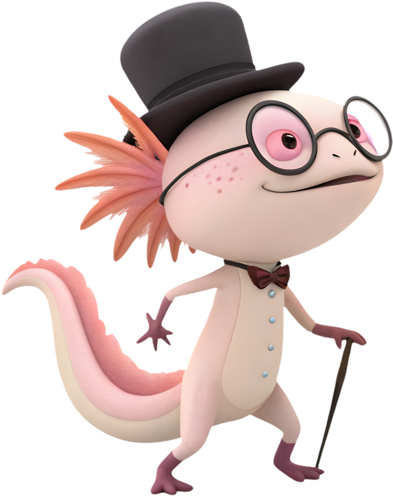 Playful Axolotl cartoon clipart with aquatic charm and fun. . png