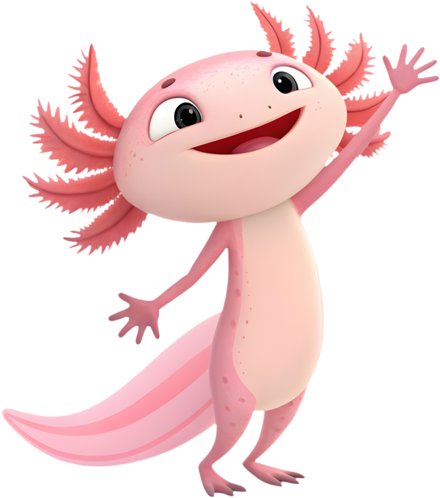 Playful Axolotl cartoon clipart with charming aquatic features. . png