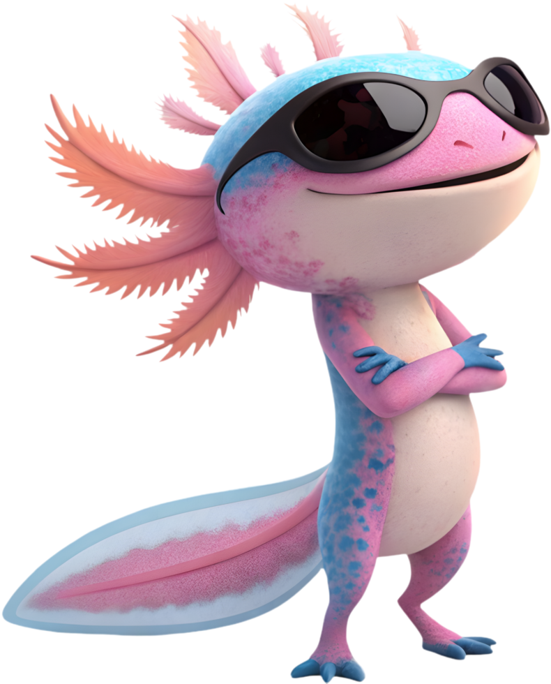 Playful Axolotl cartoon clipart with aquatic charm and fun. . png