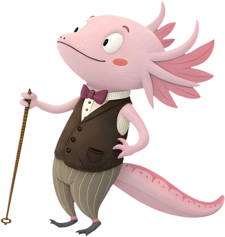 Playful Axolotl cartoon clipart for creative aquatic designs. . png