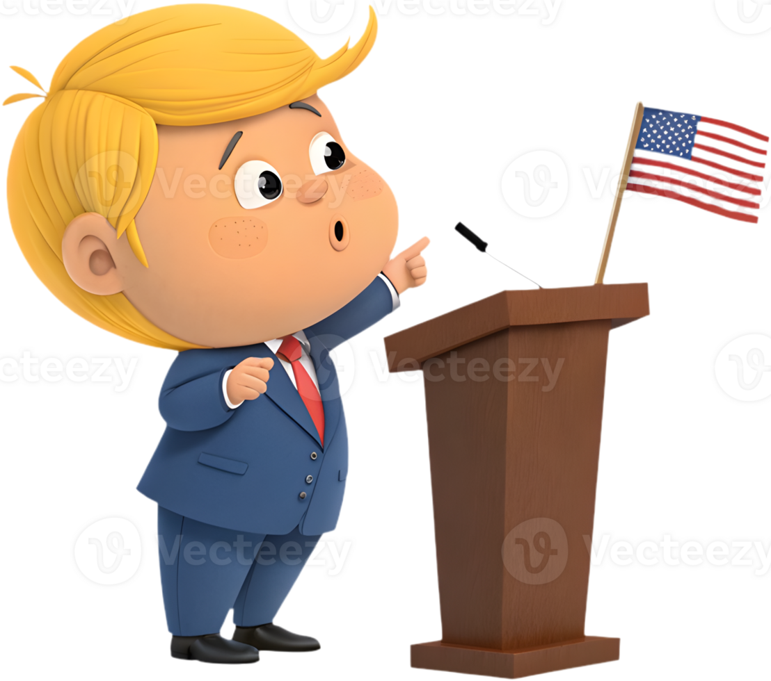 Adorable cartoon boy as president in official suit. . png