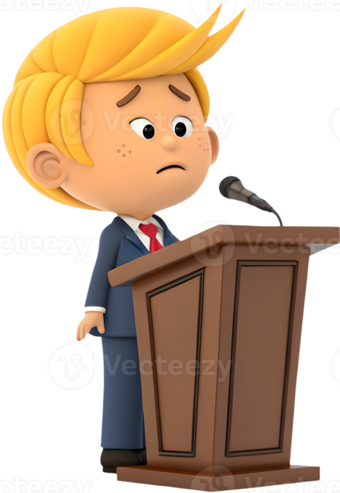 Charming cartoon president boy depicted in official office. . png