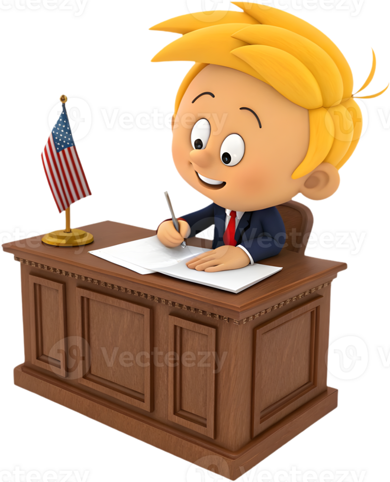 Adorable cartoon boy president in suit with charm. . png