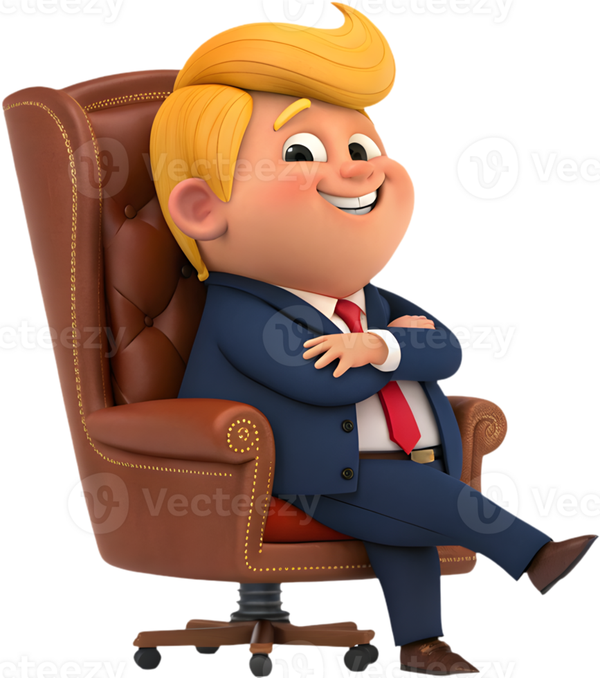 Cartoon boy as president with leadership in office. . png