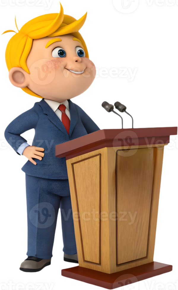 Adorable cartoon boy president with formal business pose. . png