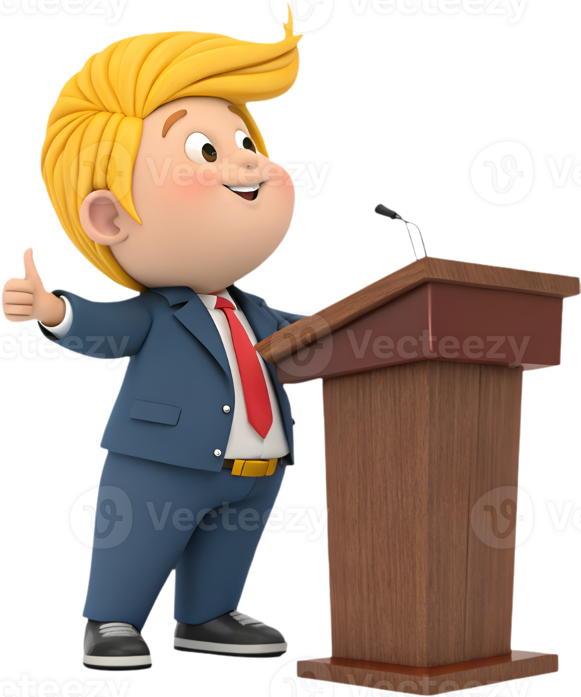 Fun cartoon boy president depicted in formal pose. . png