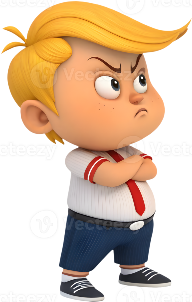 Playful cartoon president boy in leadership pose design. . png