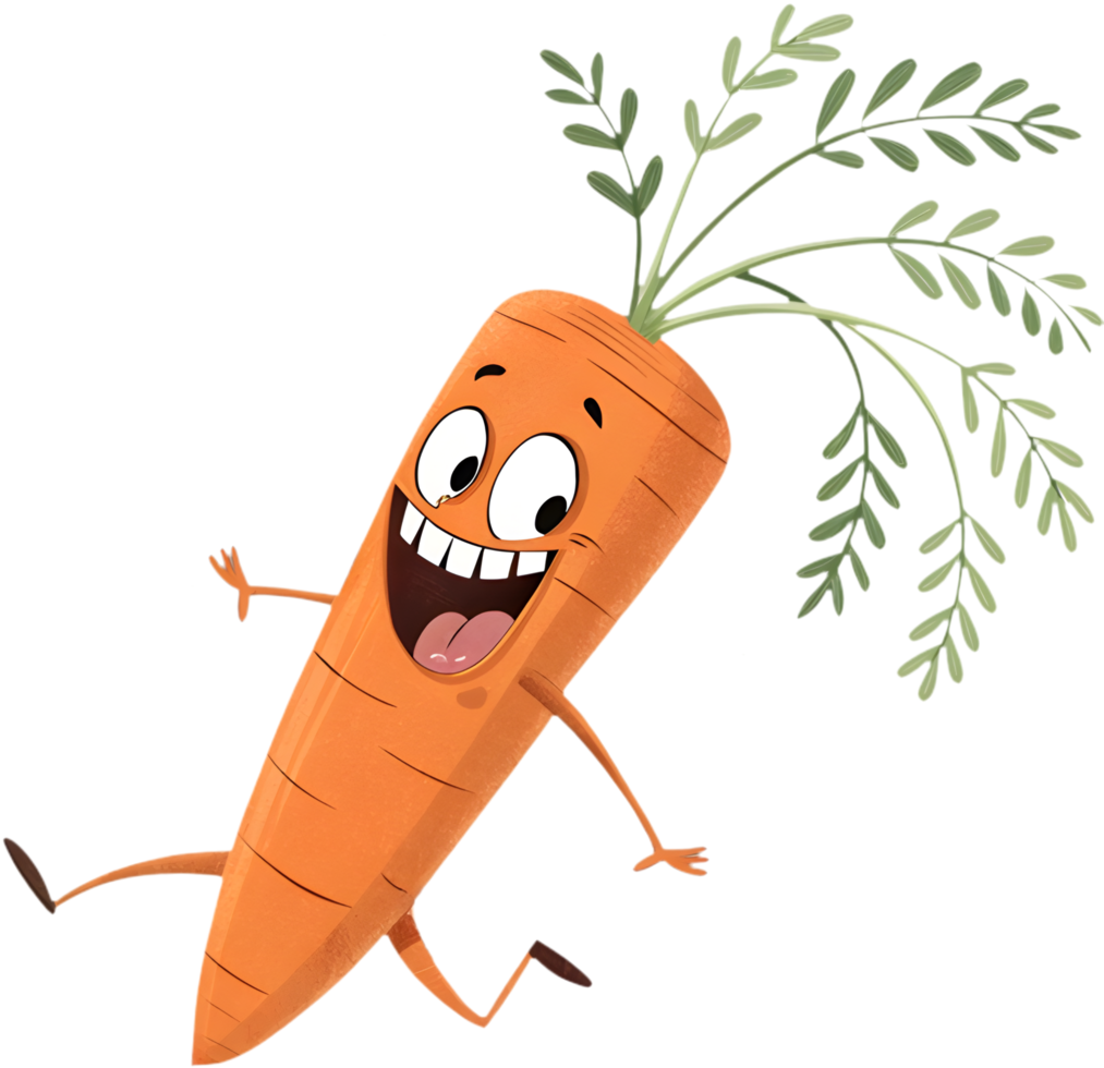 Cartoon carrot clipart with vibrant colors and playful expressions. . png