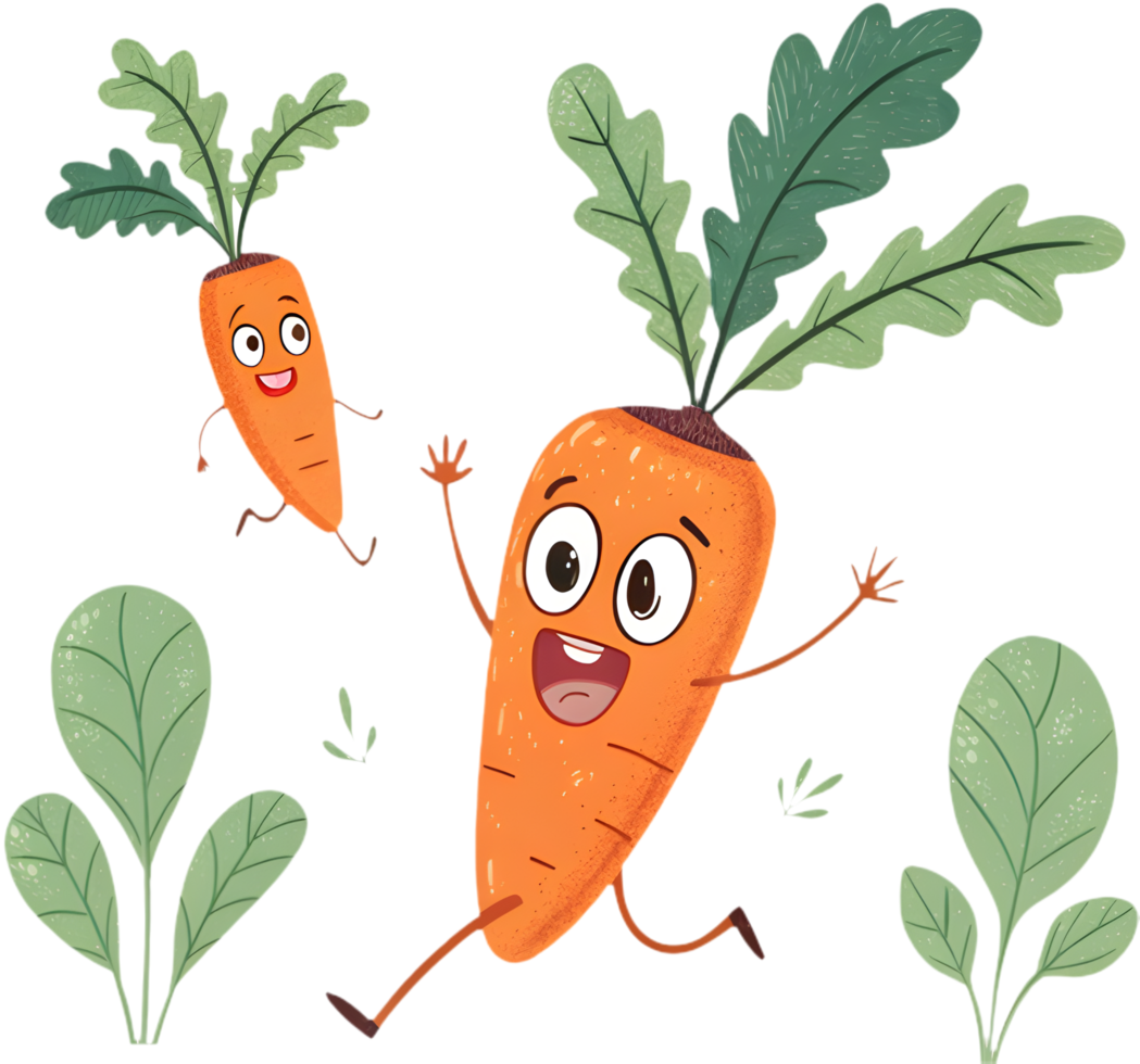 Cute cartoon carrot clipart with fun, vibrant expressions. . png