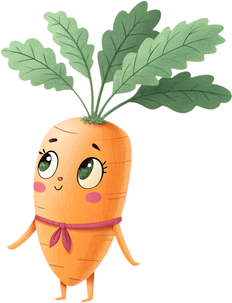Charming cartoon carrot clipart with vibrant colors and expressions. . png