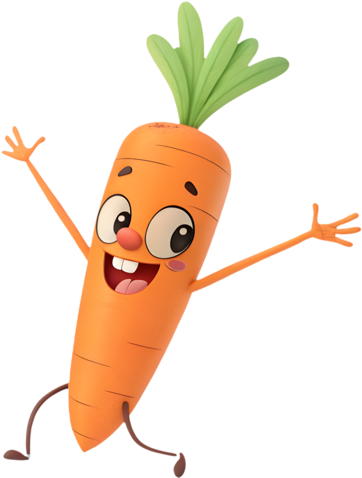 Playful and vibrant cartoon carrot clipart with charming expressions. . png