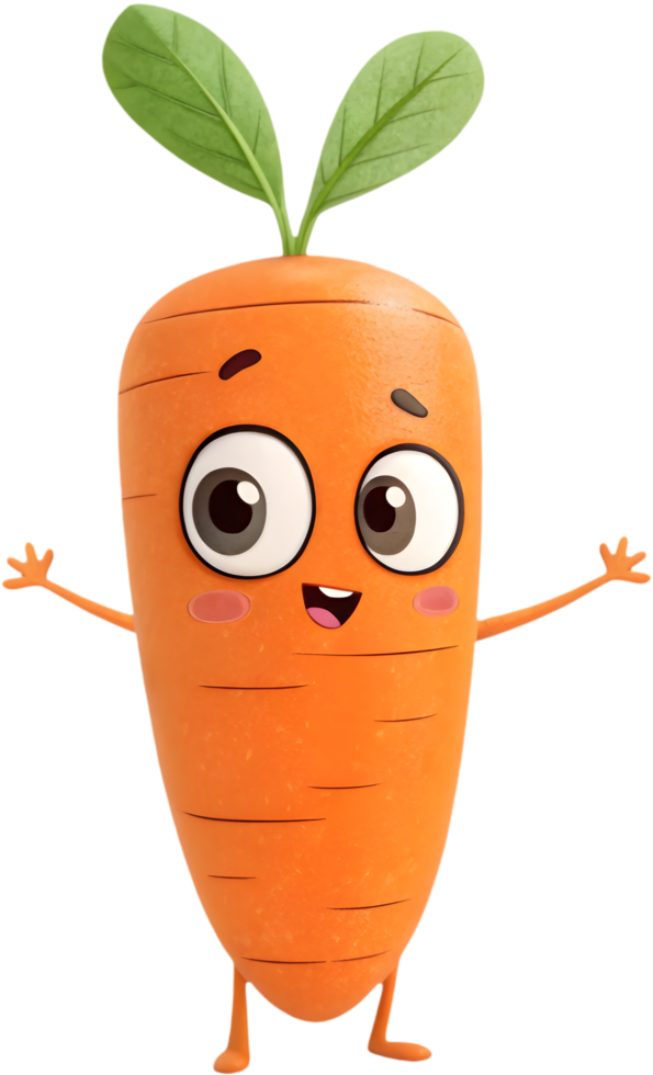 Cheerful cartoon carrot clipart with vibrant colors and details. . png