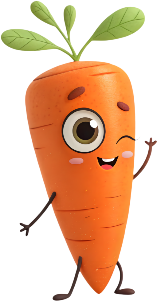 Fun cartoon carrot clipart with colorful expressions and details. . png