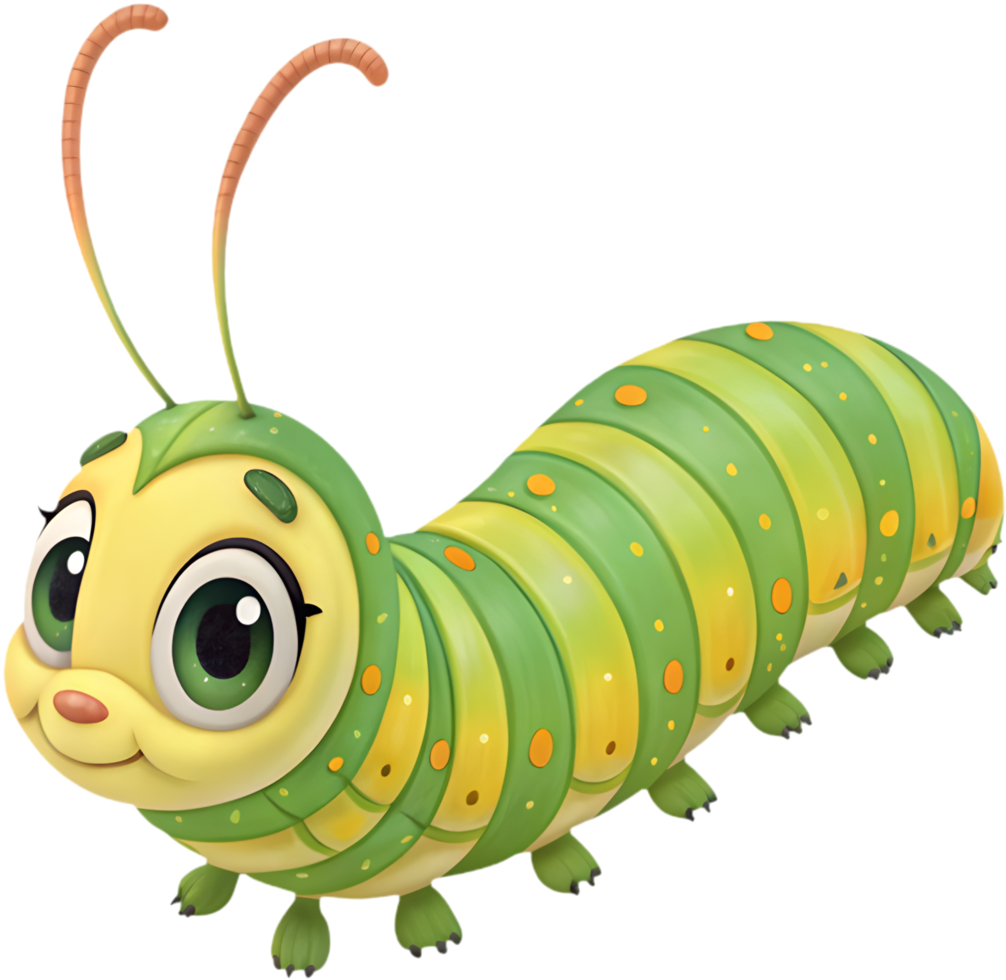 Vibrant and cute cartoon caterpillar clipart with cheerful charm. . png