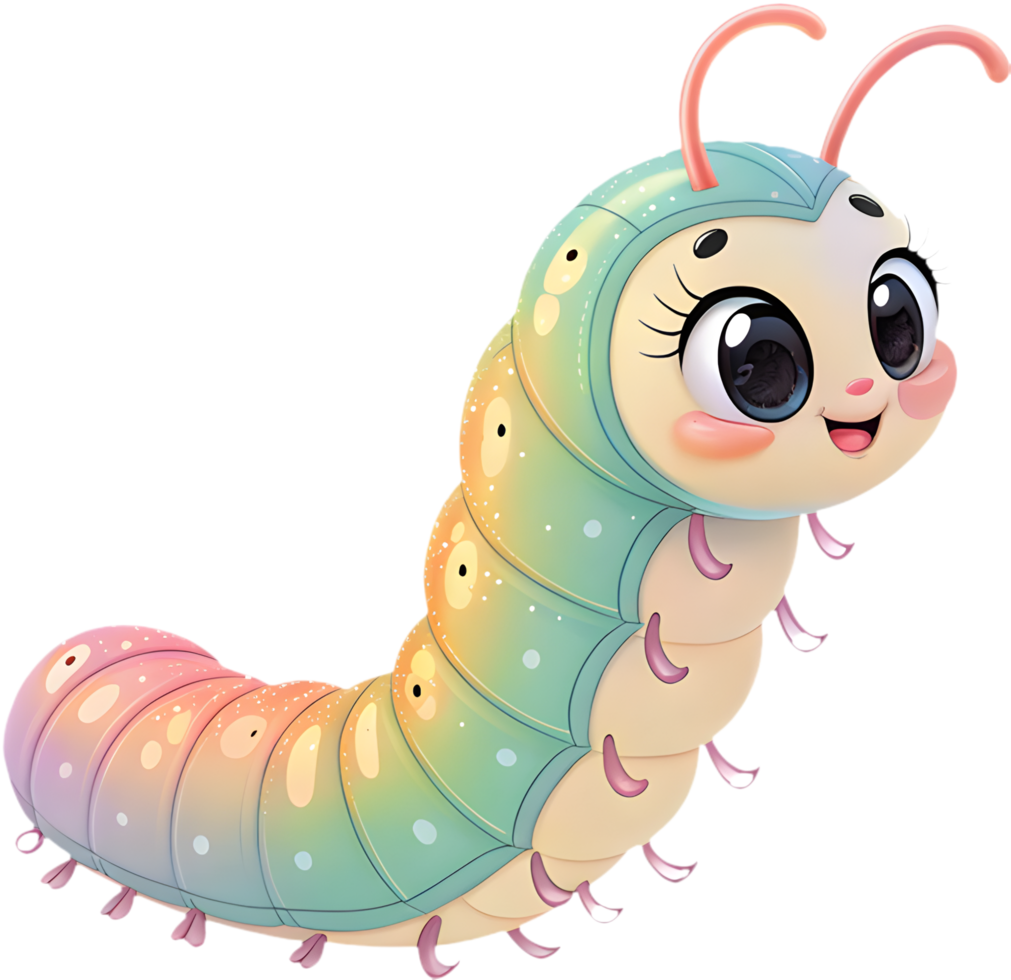 Vibrant cartoon caterpillar clipart with playful, colorful details. . png