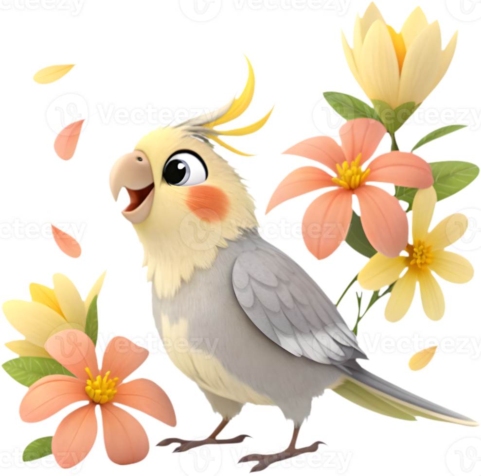 Cheerful Cockatiel bird clipart with vibrant and bright charm. . png