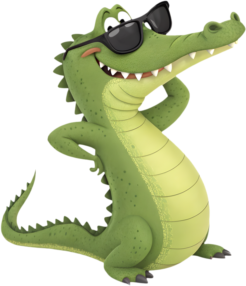 Adorable cartoon crocodile clipart highlighting vibrant, colorful design details. . png