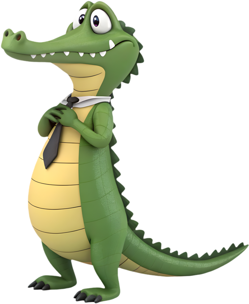 Vibrant cartoon crocodile clipart featuring bright, adorable character design. . png