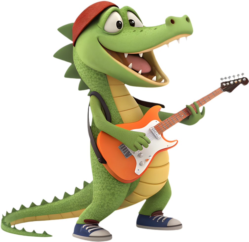 Adorable cartoon crocodile clipart showcasing bright and fun character. . png