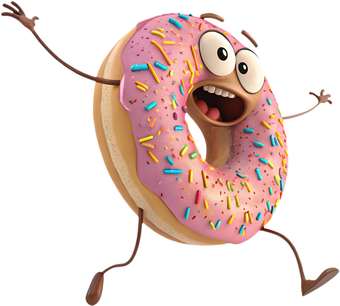 Joyful cartoon doughnut clipart with colorful, cheerful artistic vibes. . png