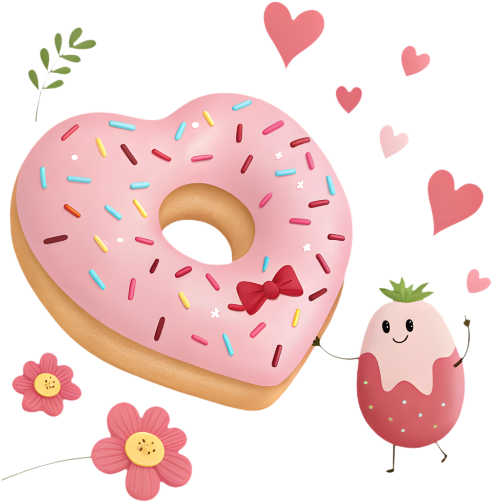 Adorable and vibrant cartoon doughnut clipart with joyful charm. . png