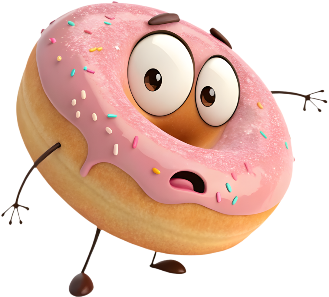 Playful cartoon doughnut clipart featuring cute, colorful decorative details. . png