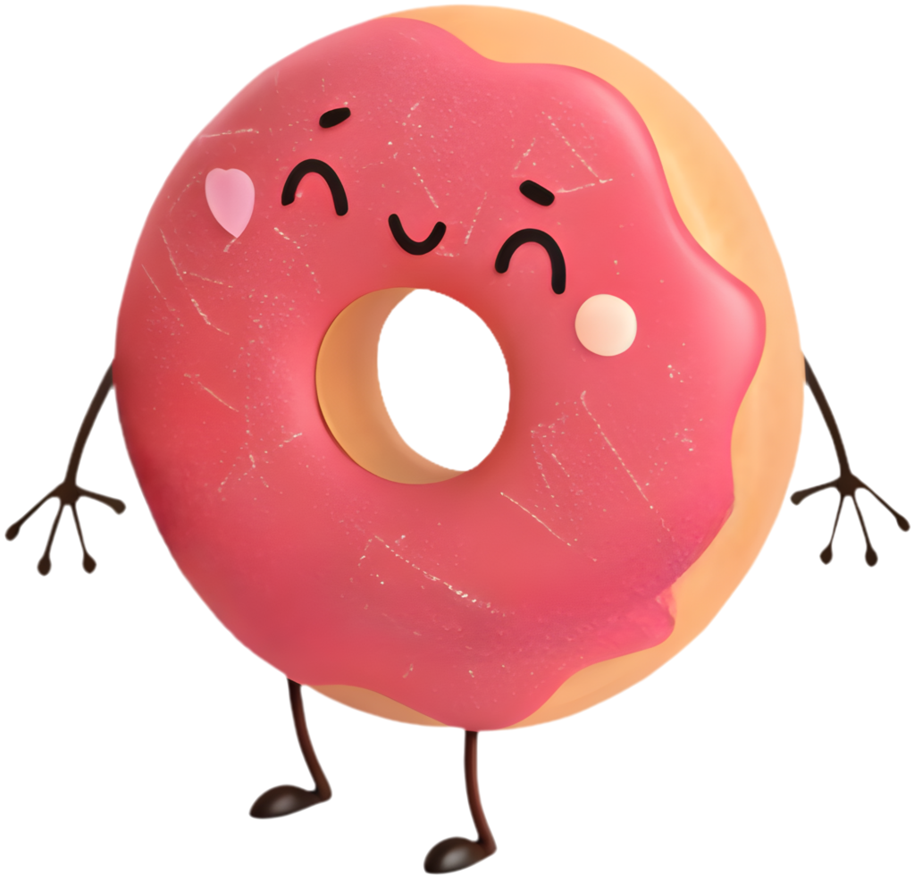 Fun doughnut cartoon clipart showcasing vibrant, joyful artistic design. . png