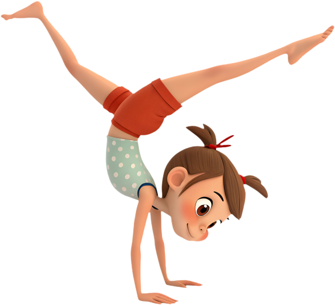 Playful girl gymnast in acrobatic poses for projects. . png