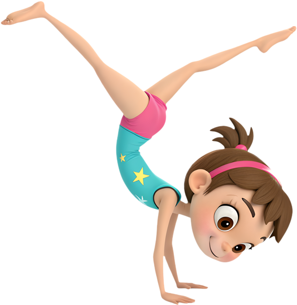 Energetic girl gymnast in acrobatic poses for designs. . png