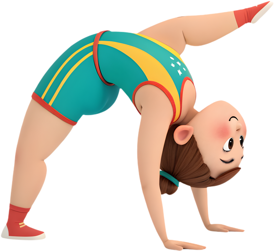 Energetic gymnastics girl in graceful acrobatic pose clipart. . png