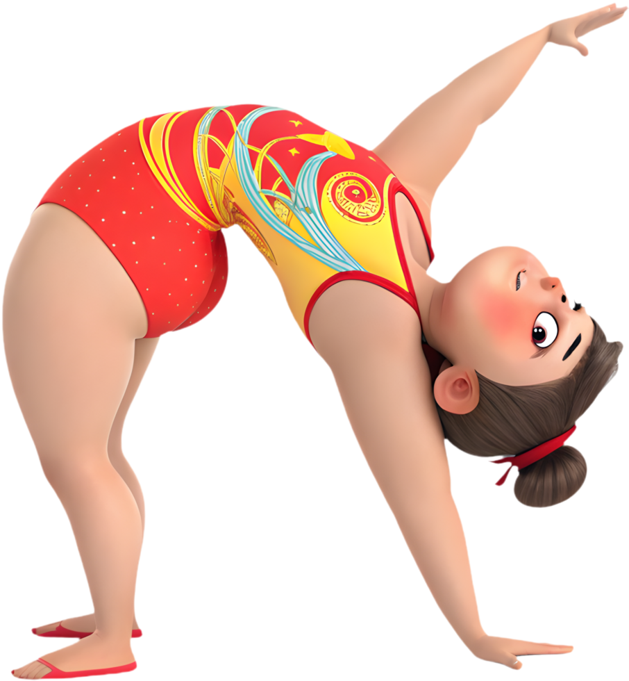 Playful gymnast girl performing acrobatic poses for projects. . png