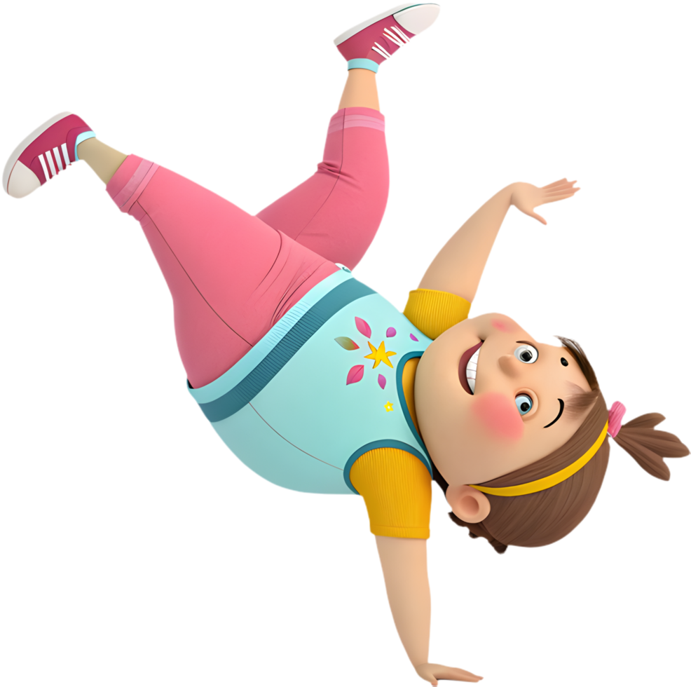 Energetic gymnastics girl in acrobatic poses for projects. . png