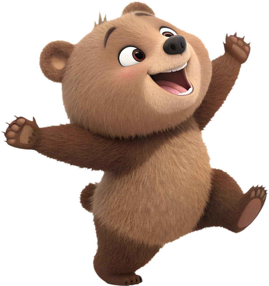 Grizzly bear cartoon character with vibrant natural details. . png