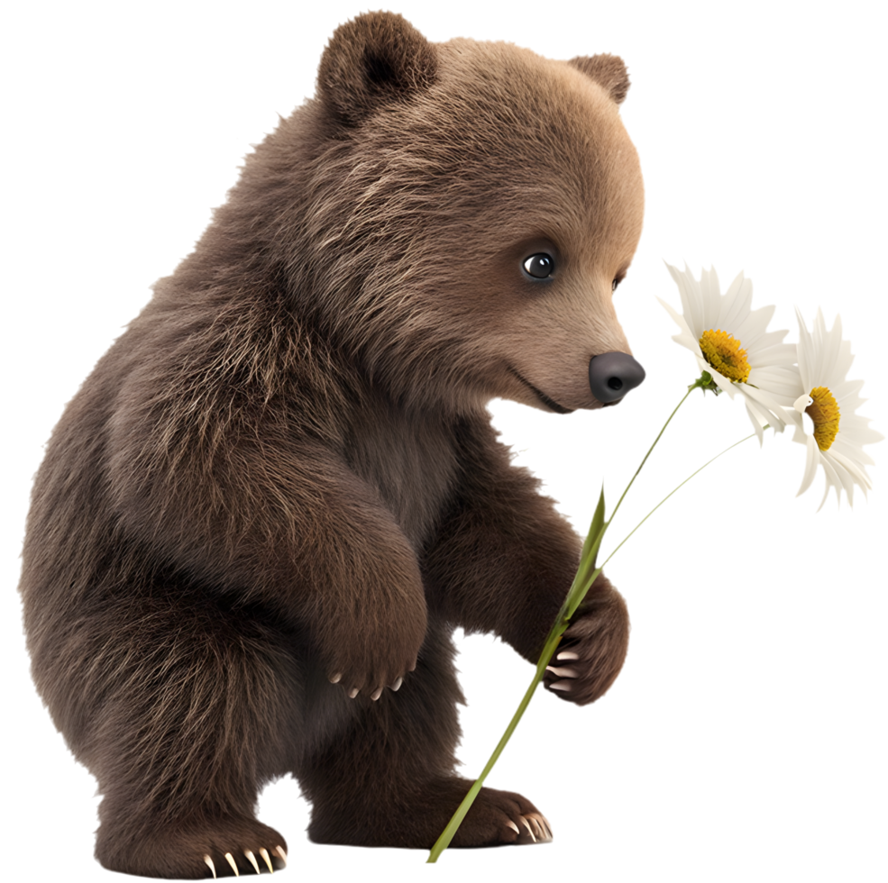 Grizzly bear character with joyful expression for projects. . png